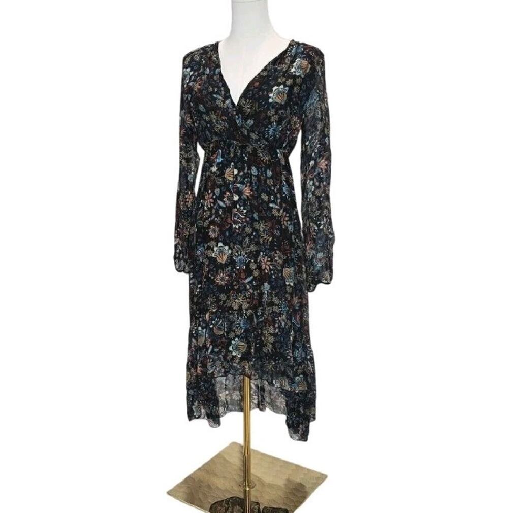 Elena Baldi Whimsigoth Fairy Grunge V-Neck Dress L Sheer Floral Silk Italy
